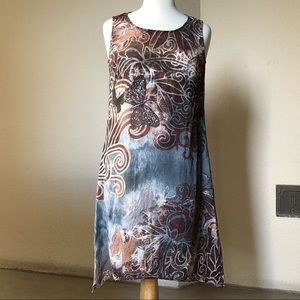 Citron Silk Sleeveless Dress Asian Print - Size S